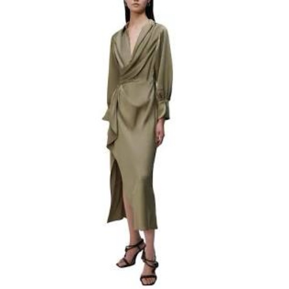 Jonathan Simkhai Talita Draped Front Midi Dress in Willow size 4